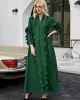 Original Loose Long Sleeves Tied Pleated Falbala Solid Color V-Neck Maxi Dresses