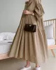 Urban Solid Color Pleated Long Sleeves Hooded Midi Dress