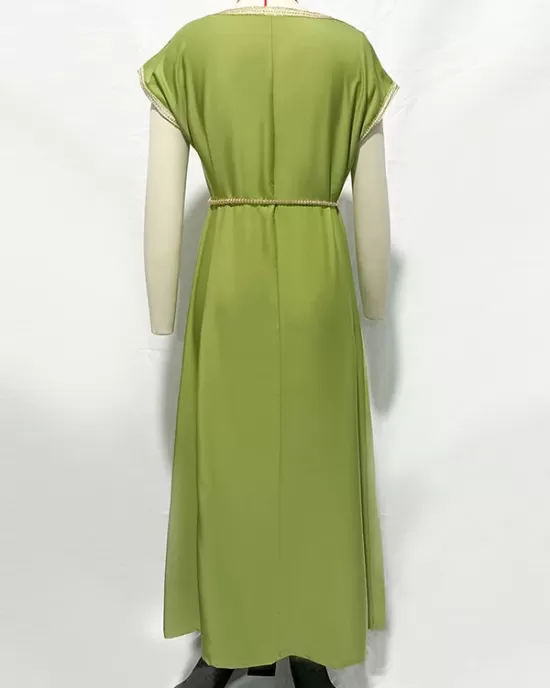 Vintage Loose Solid Color Round-Neck Midi Dress