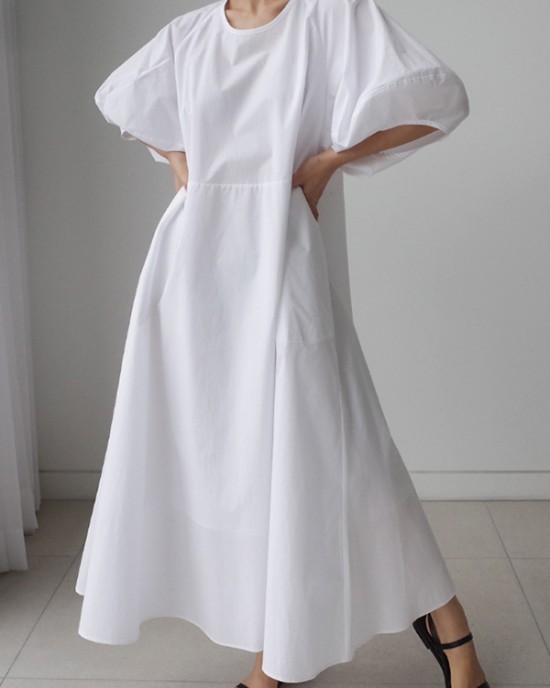 Original Bishop Sleeve Solid Color Midi Dress