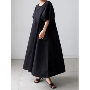 Original Bishop Sleeve Solid Color Midi Dress