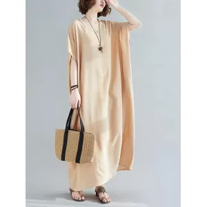 9 Colors Loose Solid Color V-Neck Maxi Dress