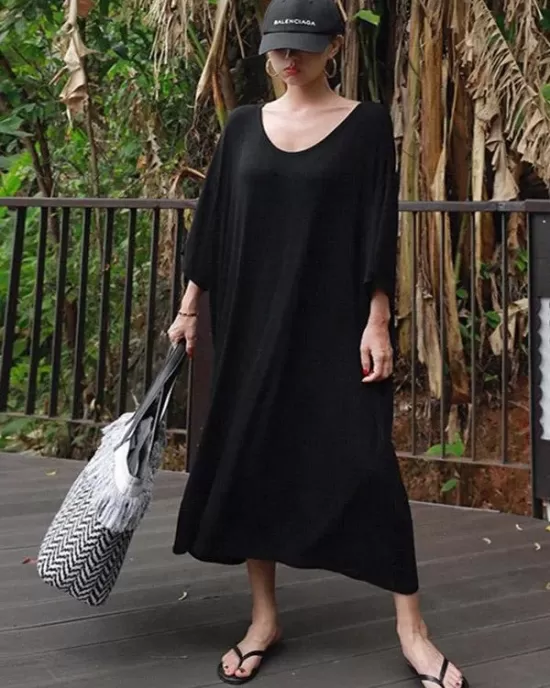 Loose Soft Batwing Sleeve Long Dress