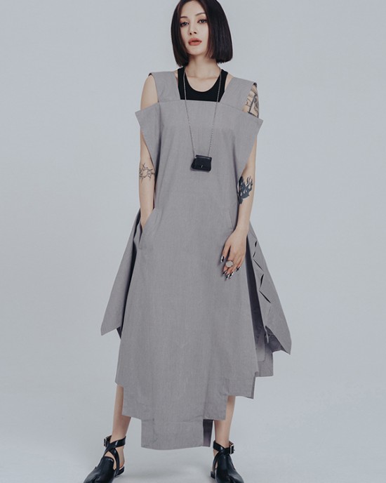 Casual Loose Sleeveless Irregular Gray Maxi Dress