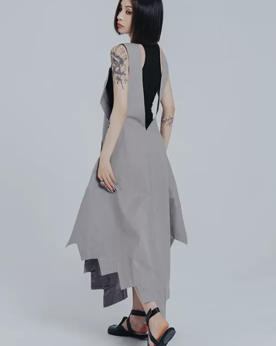 Casual Loose Sleeveless Irregular Gray Maxi Dress