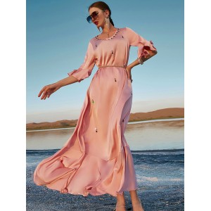 Vacation A-Line Solid Color Midi Dress