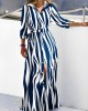 Buttoned Tied Waist Zebra Printed High Waisted Long Sleeves V-neck Shirt Dress Maxi Dresses