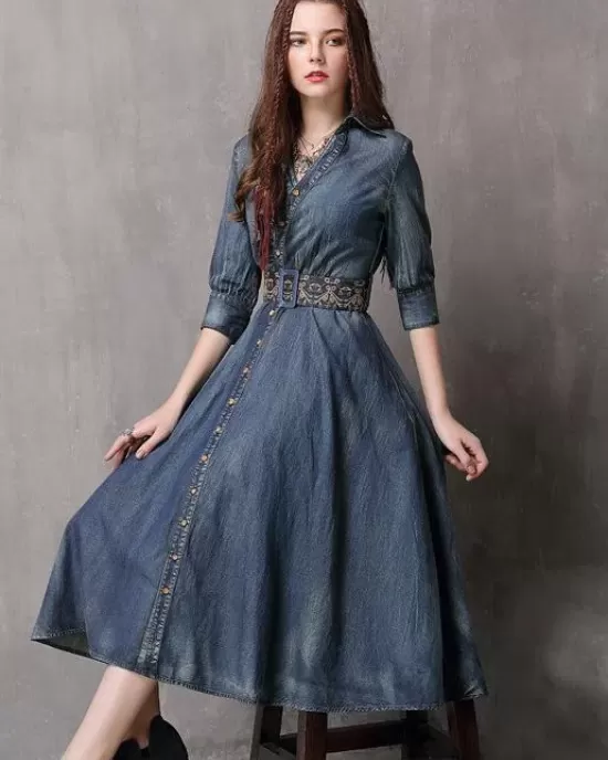 Vintage Embroidered Cropped Denim Dress