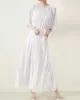 Loose Pleated With Waistband Solid Color Round-Neck Maxi Dresses