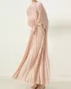 Loose Pleated With Waistband Solid Color Round-Neck Maxi Dresses