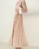 Loose Pleated With Waistband Solid Color Round-Neck Maxi Dresses