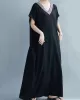 Casual Artistic Retro Striped V-Neck Short Sleeves Maxi Dress