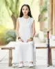 White Ramie Cotton Sleeveless Linen Dress