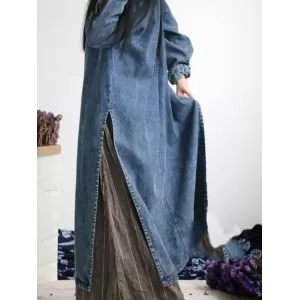 Loose Button Split-side Jeans Long Dress