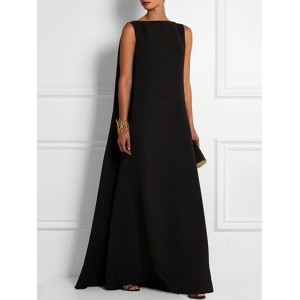 Loose Simple Solid Color Sleeveless V-Back Maxi Dress