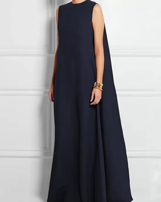 Loose Simple Solid Color Sleeveless V-Back Maxi Dress