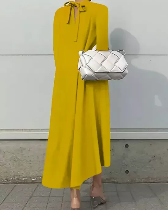 Casual Long Sleeves High-Low Solid Color Maxi Dresses