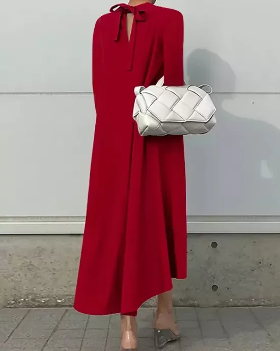 Casual Long Sleeves High-Low Solid Color Maxi Dresses