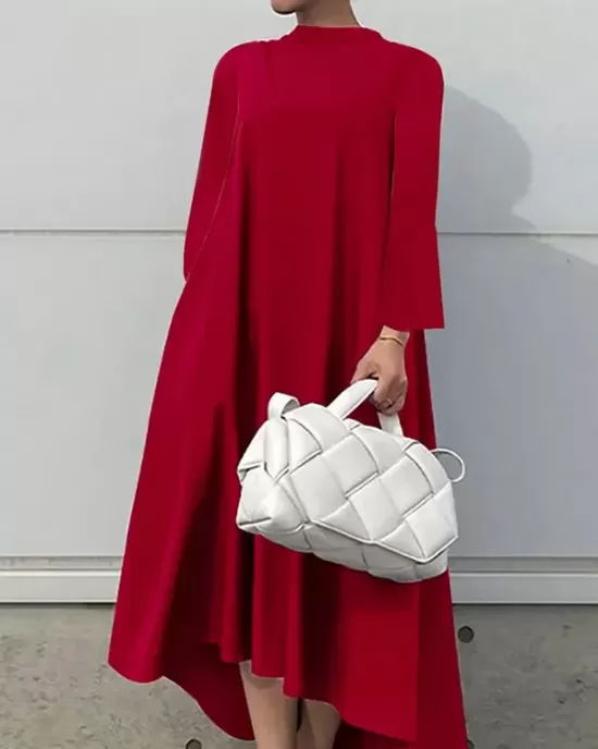 Casual Long Sleeves High-Low Solid Color Maxi Dresses