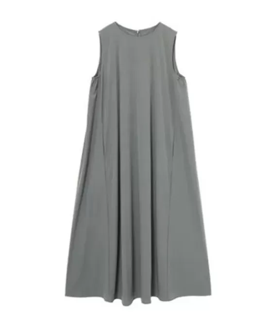 Solid Color Loose Sleeveless Round-Neck Midi Dresses