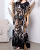 Batwing Sleeves Loose Muslim Tasseled Tiger Printed Maxi Dresses