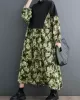 Buttoned Printed Split-Joint Long Sleeves Loose Lapel Midi Dresses