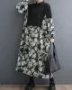 Buttoned Printed Split-Joint Long Sleeves Loose Lapel Midi Dresses