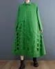 Asymmetric Hollow Polka-Dot Solid Color A-Line Long Sleeves Lapel Midi Dresses