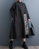 Asymmetric Buttoned Striped A-Line Long Sleeves Lapel Midi Dresses