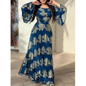 Floral Printed Split-side Flared Sleeves Maxi Dresses Evening Dresses