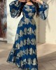 Floral Printed Split-side Flared Sleeves Maxi Dresses Evening Dresses