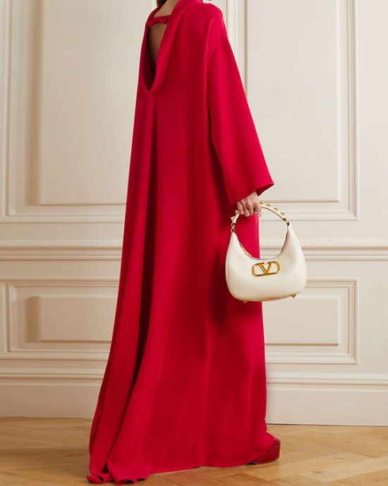 Long Sleeves Hollow Pockets Solid Color High-Neck Evening Dresses