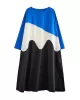 Contrast Color A-Line Long Sleeves Round-Neck Midi Dresses