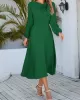 Asymmetric Bowknot Elasticity Solid Color A-Line Long Sleeves Round-Neck Midi Dresses