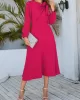 Asymmetric Bowknot Elasticity Solid Color A-Line Long Sleeves Round-Neck Midi Dresses