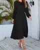 Asymmetric Bowknot Elasticity Solid Color A-Line Long Sleeves Round-Neck Midi Dresses