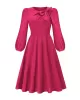 Asymmetric Bowknot Elasticity Solid Color A-Line Long Sleeves Round-Neck Midi Dresses