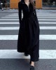 Pleated Solid Color Split-Joint Zipper High Waisted Long Sleeves V-Neck Midi Dresses