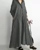 Buttoned Striped A-Line Long Sleeves Lapel Shirt Dress Maxi Dresses