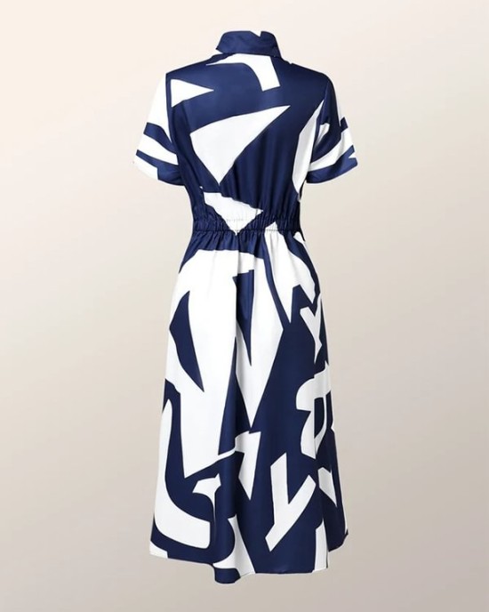 Short Sleeves Printed Lapel Maxi Dresses