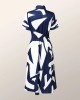 Short Sleeves Printed Lapel Maxi Dresses