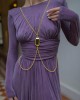 Long Sleeves Backless No Body Chain Pleated Solid Color Tied Waist Maxi Dresses