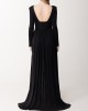 Long Sleeves Backless No Body Chain Pleated Solid Color Tied Waist Maxi Dresses