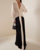 Contrast Color Long Sleeves Loose V-neck Maxi Dresses Evening Dresses