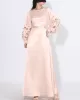 Hollow Solid Color A-Line Long Sleeves Round-Neck Maxi Dresses