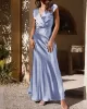 Pleated Solid Color Split-Joint Loose Short Sleeves V-Neck Maxi Dresses