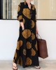 Printed Split-Joint Long Sleeves Loose Lapel Shirt Dress Maxi Dresses