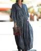 Buttoned Pockets Striped Batwing Sleeves Half Sleeves Round-Neck Maxi Dresses Beach Cover-Up