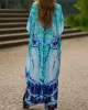 Butterfly Print Split-side Batwing Sleeves Loose V-neck Maxi Dresses Beach Cover-Up