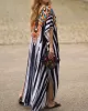 Printed Split-side Striped Batwing Sleeves Loose V-neck Maxi Dresses Beach Cover-Up